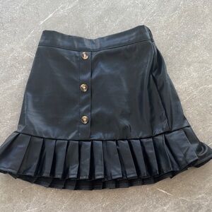 Black Pleated Faux Leather Skirt